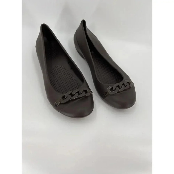 Crocs Shoes Women's 7 Gianna Chain Link Ballet Flats Slip On Dark Brown Comfort - Picture 1 of 10